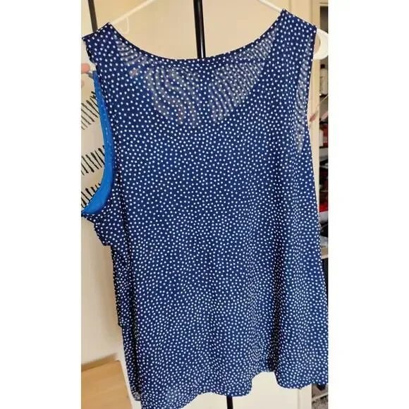 1X Coldwater Creek Blue And White Polkadot Layered Ruffles Sleeveless Blouse. 18 - Picture 13 of 16